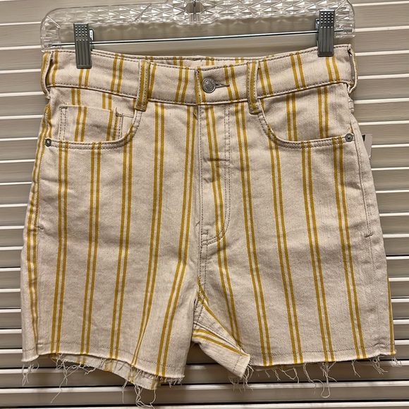 🎉HP🎉. 19. Anthropologie Pilcro High Rise Denim Shorts /Mustard & Cream Stripes - Picture 4 of 16
